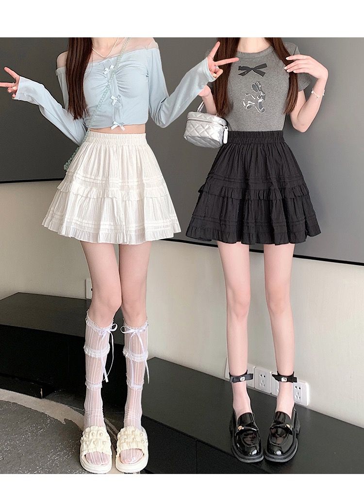 Summer Kawaii White Ruflles Skirt Women Fashion Slim Fit Mini Skirts Girls Y2k Versatile Elastic High Waist A-Line Back Faldas