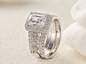 Solid 925 Sterling Silver Wedding Rings Set for Women AAAAA Grade CZ Engagement Ring Detachable Guard Bands