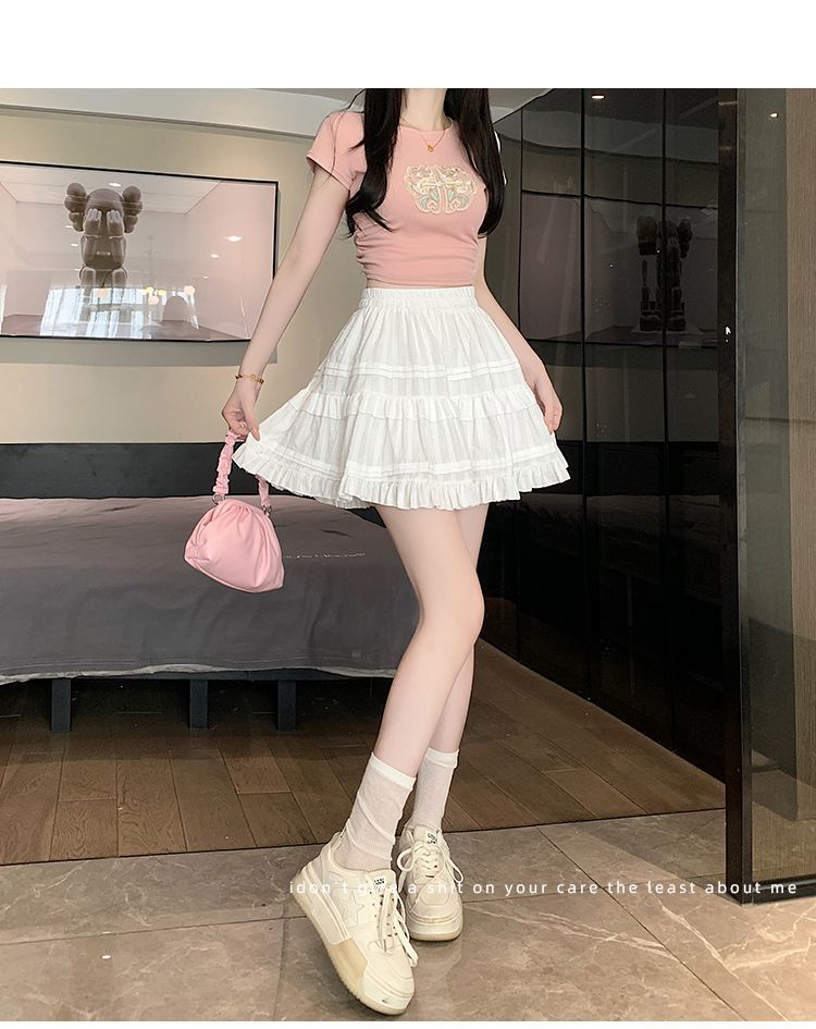 Kawaii White High Waist Pleated Mini Skirts for Women Summer Slim A-Line Skirt Y2K Versatile Puff Tiered Faldas for Girls Female