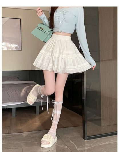 Summer Kawaii White Ruflles Skirt Women Fashion Slim Fit Mini Skirts Girls Y2k Versatile Elastic High Waist A-Line Back Faldas