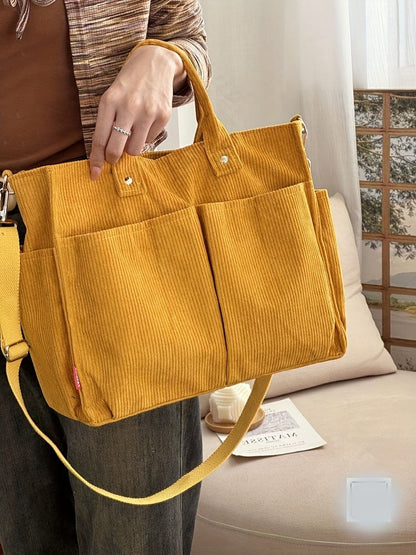 Corduroy Crossbody Tote Bag Stylish Commuter Shoulder Bag with Multiple Spacious Pockets Handbag For Women