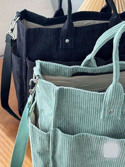 Corduroy Crossbody Tote Bag Stylish Commuter Shoulder Bag with Multiple Spacious Pockets Handbag For Women