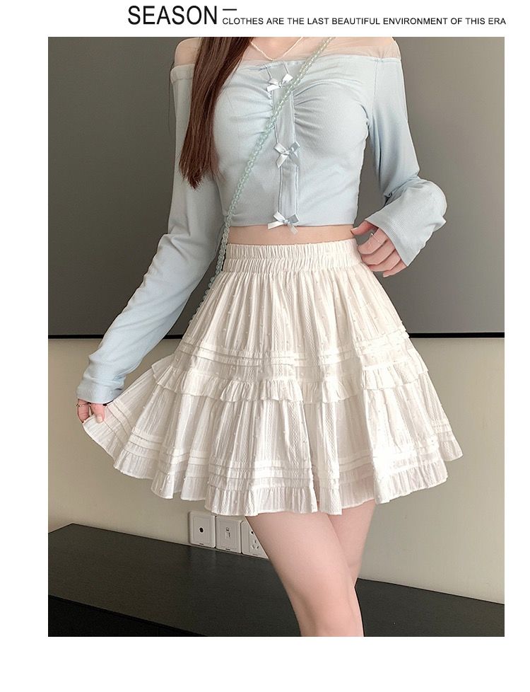 Summer Kawaii White Ruflles Skirt Women Fashion Slim Fit Mini Skirts Girls Y2k Versatile Elastic High Waist A-Line Back Faldas