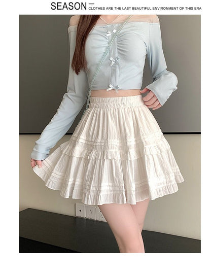 Summer Kawaii White Ruflles Skirt Women Fashion Slim Fit Mini Skirts Girls Y2k Versatile Elastic High Waist A-Line Back Faldas