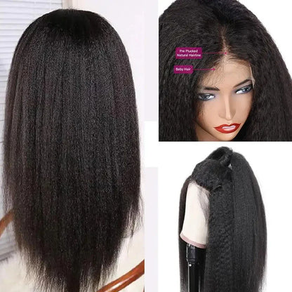 13x4 Kinky Straight Lace Front Human Hair Wig With Kinky Edges Baby Hair Glueless Yaki Straight HD Lace Frontal Wig 250% Denisty