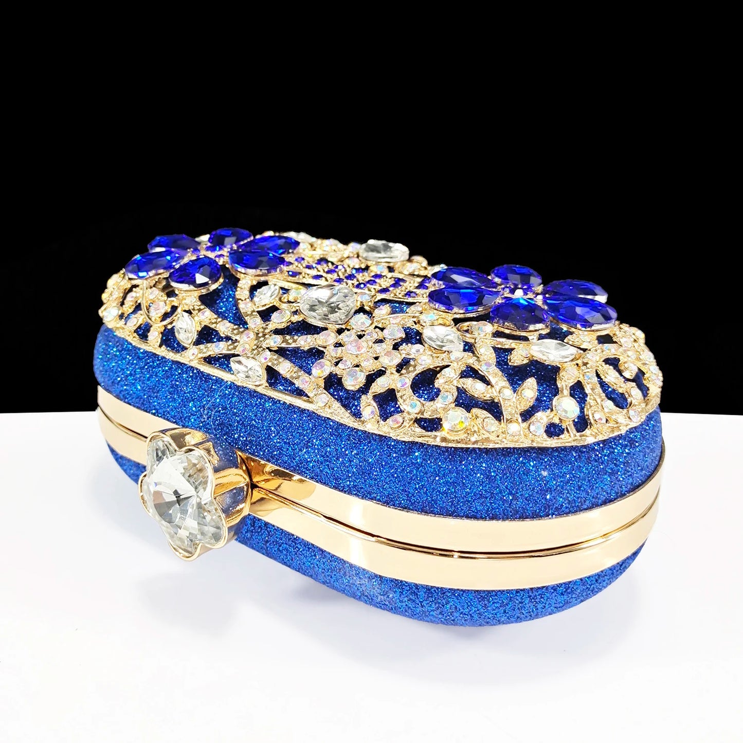 BLUE Rhinestone-encrusted Sex Ladies Shoes / MATCHING  SPARKING MINI BAG (SPECIAL COLLECTION)