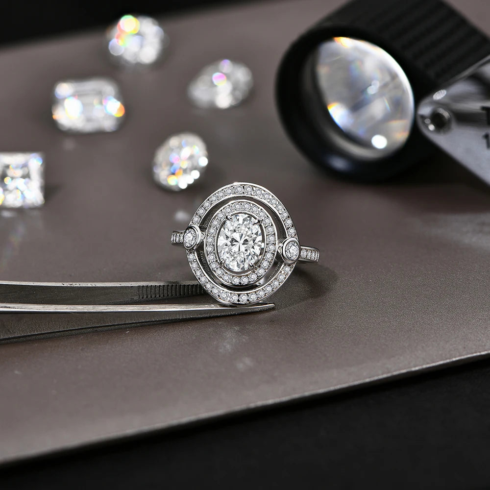 S925 Sterling Silver Moissanite Rings for Women Oval Cut 1.5CT Diamond Engagement Wedding Jewelry Gift With Certificate