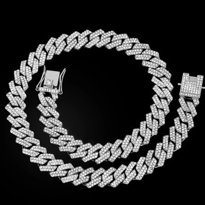 20-Inch Double-Drain Cuban Chain Unisex Ice-Frozen Edition Sparkling Diamond-Shaped Hip-Hop Style Cuban Necklace Jewelry