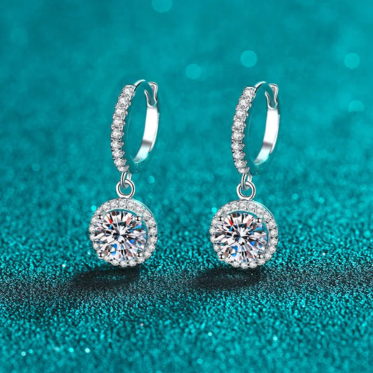 1ct D Color Moissanite Loop Earring 925 Sterling Silver Plated 18k White Gold Pendant Earring for Women Fine Jewelry