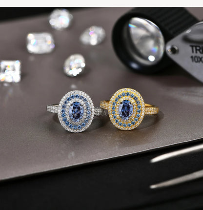 Blue Moissanite Women Rings Oval Cut 1.0CT Real S925 Sterling Silver Jewelry For Wedding Engagement Ring With Certified