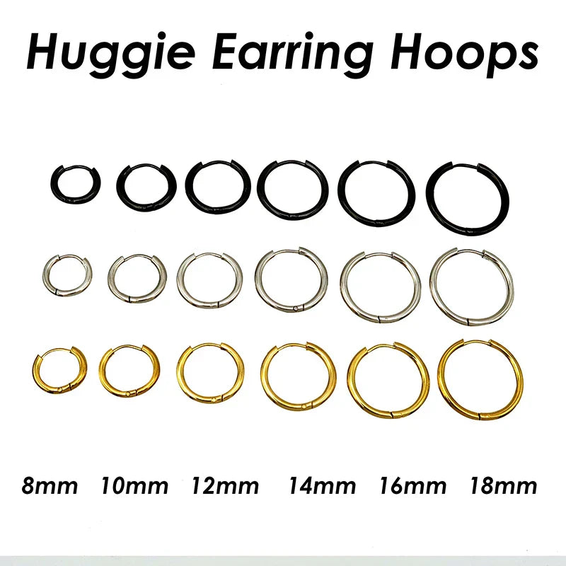 100 Pieces x Stainless Steel Huggie Hoop Earrings Gold Color Black Wholesale Stainless Steel Earring Hoops for Women or Men