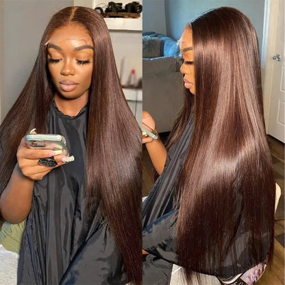 13x4 Chocolate Brown Straight Lace Front Wigs Human Hair 13x6 Transparent HD Lace Frontal Wig Pre Plucked Brown Glueless Wigs