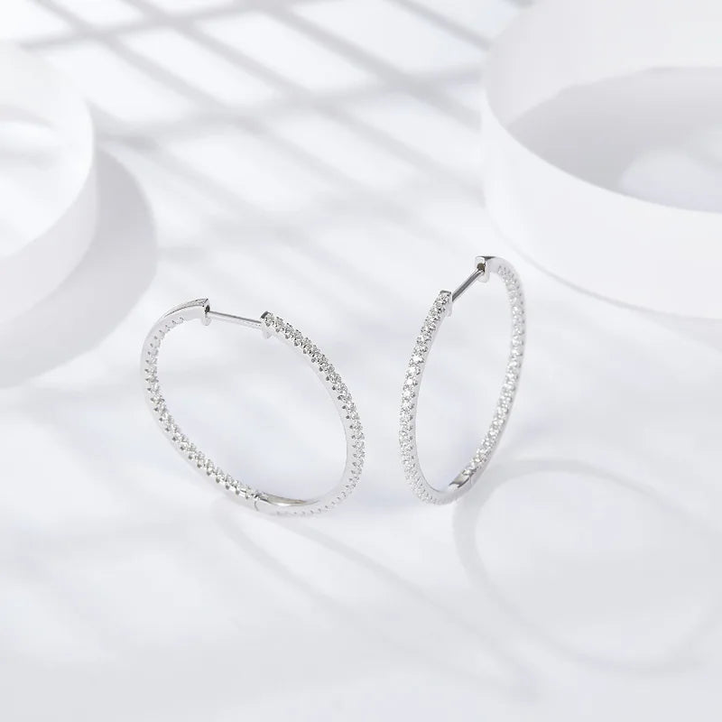 Full D Color Moissanite hoop Earrings for Women 925 Sterling Silver with White Gold Plated Ear Studs Fine Jewelry Gift