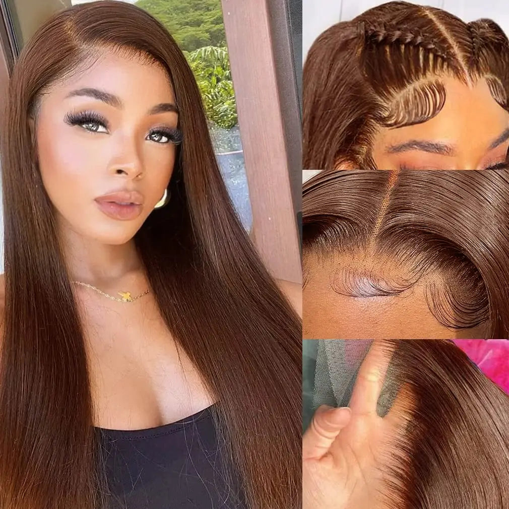 13x4 Chocolate Brown Straight Lace Front Wigs Human Hair 13x6 Transparent HD Lace Frontal Wig Pre Plucked Brown Glueless Wigs