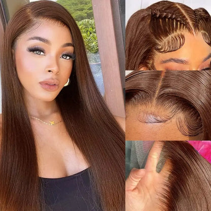 13x4 Chocolate Brown Straight Lace Front Wigs Human Hair 13x6 Transparent HD Lace Frontal Wig Pre Plucked Brown Glueless Wigs
