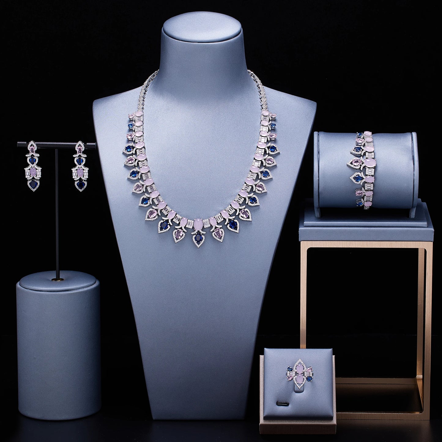 2024 New Fashion Turquoise UAE Dubai Bridal Jewelry Set For Women Wedding Party Nigerian African Necklace Earring Set