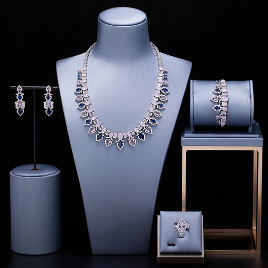 2024 New Fashion Turquoise UAE Dubai Bridal Jewelry Set For Women Wedding Party Nigerian African Necklace Earring Set