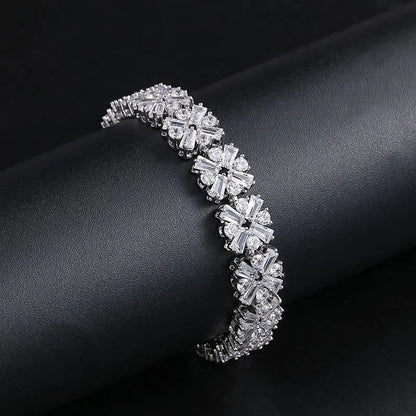 Luxury Wedding Indian Bridal Jewelry Sets Women Snowflakes Cubic Zirconia 4 pcs Necklace Earrings for Women