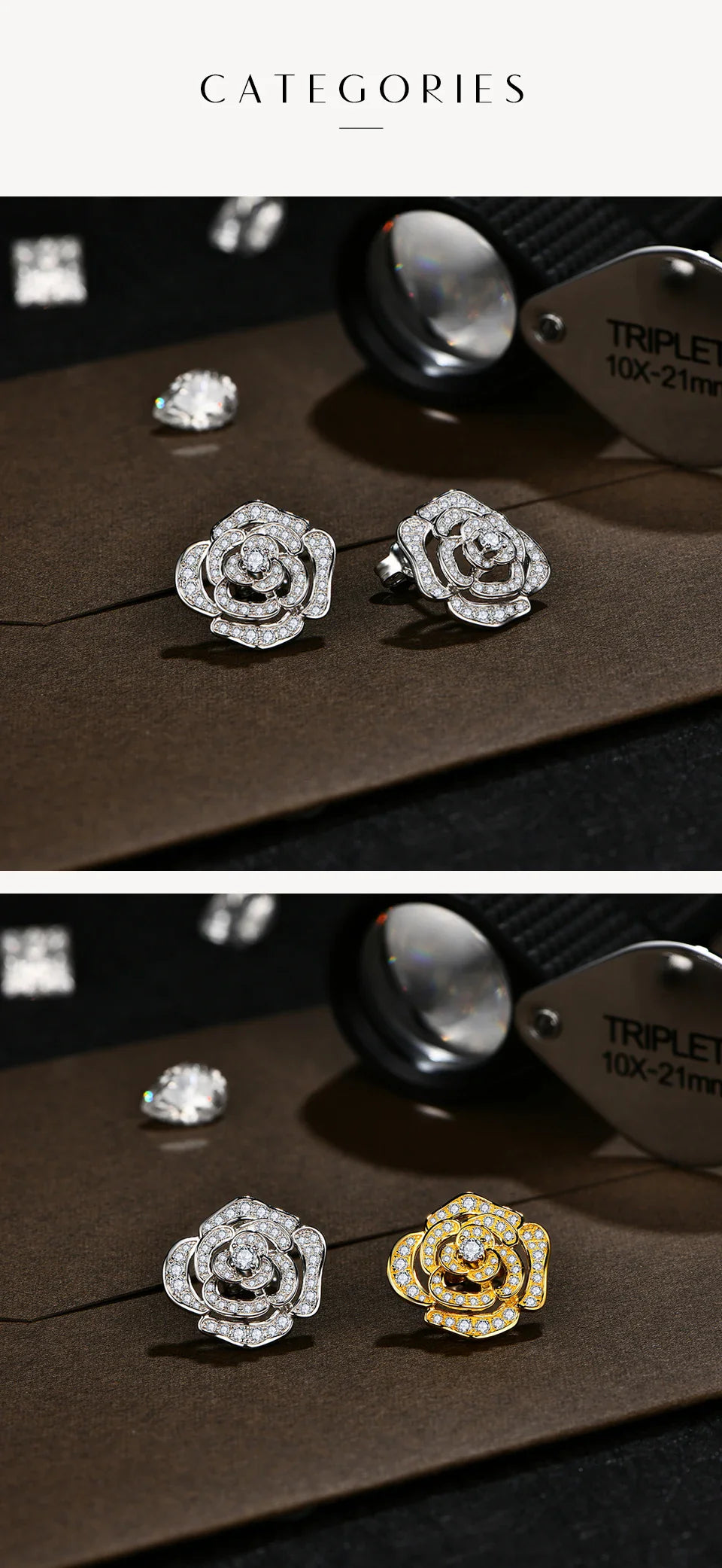 New S925 Silver Diamond Moissanite Stud Earrings for Women 18k Gold Plated Sparkling Flower Wedding Fine Jewelry Travel
