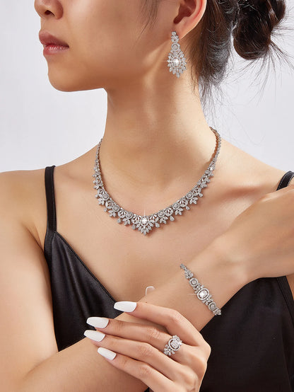 2025 New 4-piece Bride Zirconia Full Set Women's Party Jewelry Set Luxury Dubai Nigeria CZ Crystal Wedding Jewelry Set
