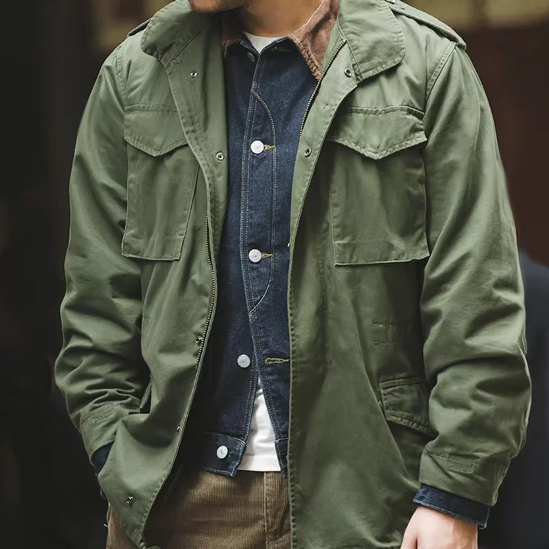 Jackets for Men Green Outdoor Windbreaker Vintage Casual Solid Coat Mens Clothes Multi-Pocket Jacket