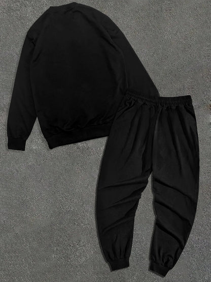 Autumn and Winter Trendy New Sweatshirt Men's Loose Casual Fit With Cute Letter Printed Hundred Long Sleeve Sweatshirt Set