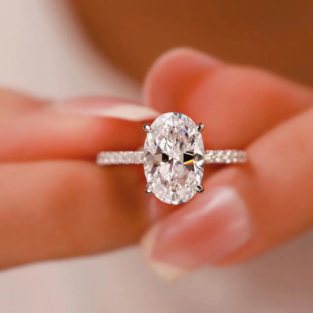 Oval Cut Moissanite Ring S925 Sterling Sliver Plated 18k White Gold Wedding Engagement Rings For Women