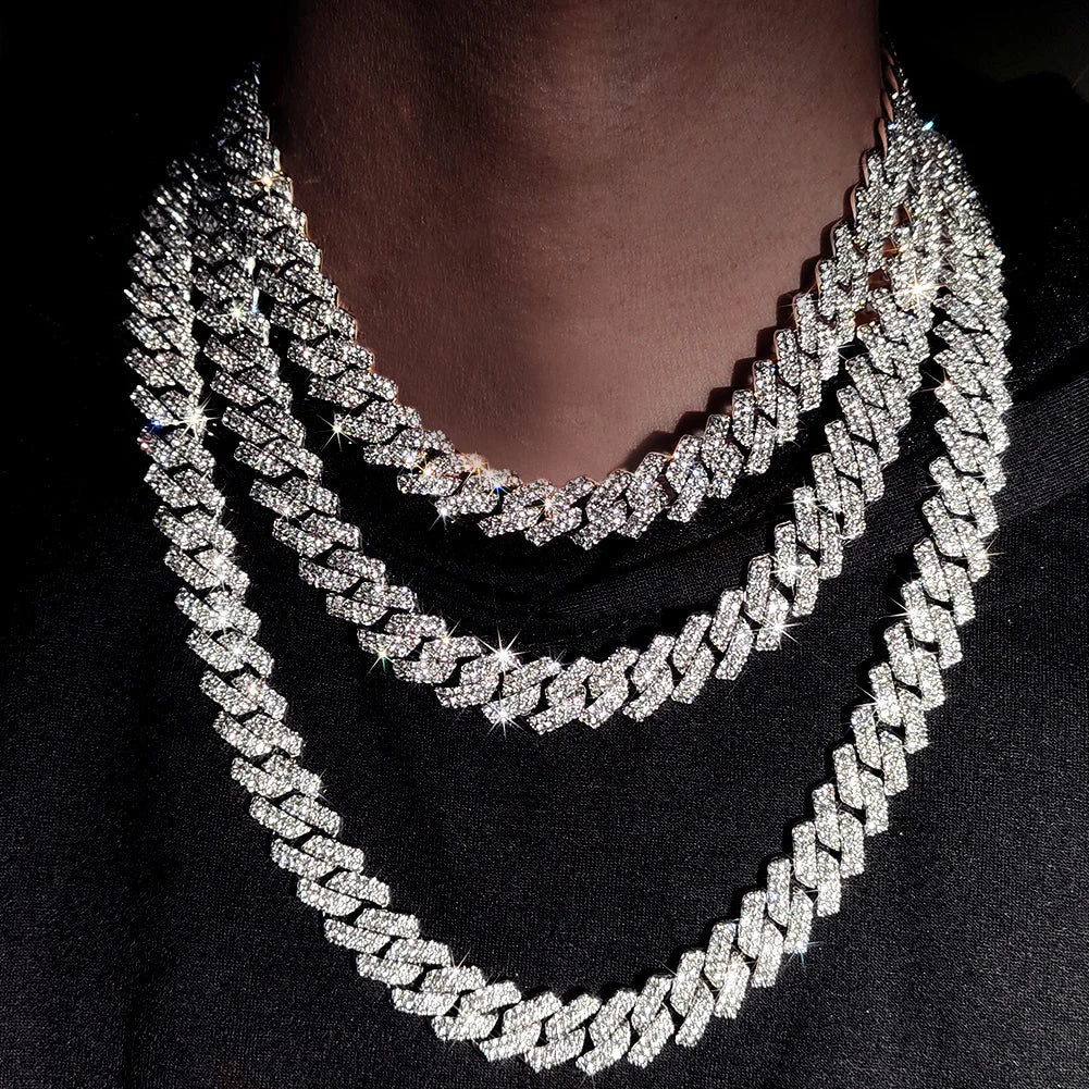 20-Inch Double-Drain Cuban Chain Unisex Ice-Frozen Edition Sparkling Diamond-Shaped Hip-Hop Style Cuban Necklace Jewelry