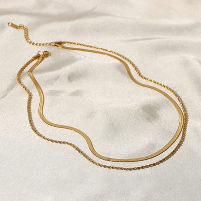 Simple Jewelry 18K Gold Plated Flat Snake Chain Layer Necklace Stainless Steel Snake Rope Chain Necklace Gift