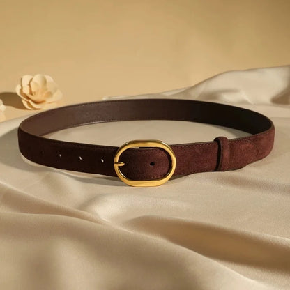 Fashion Suede Cowhide Women‘s Belts Genuine Leather 2.8cm Wide Belt Metal Buckle Women Belt Matched Dress Jeans Skinny Girdle
