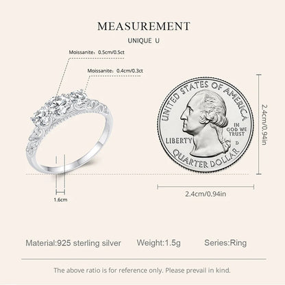 Round Moissanite Ring for Women, White Gold Plated D Color VVS1 Lab Diamond 925 Sterling Silver Engagement Ring