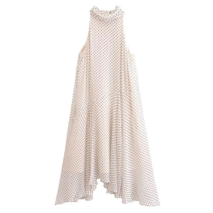 Halter Scarf Dot Print Dress Women Sleeveless Backless Chiffon Holiday Dress Fashion 2025 Summer Loose Beach Dress
