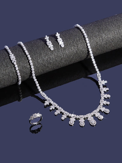 Luxury Cubic Zirconia Necklace Bracelet Earrings And Ring 4pcs Dubai Full Jewelry Set For Women