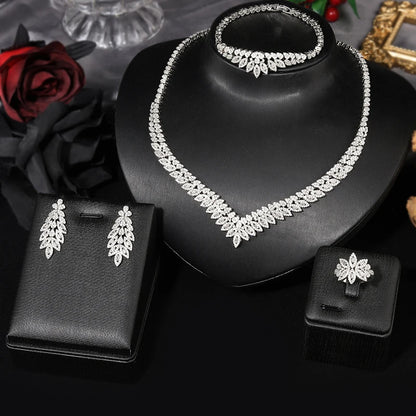 2024 Fashion Minimalist 4-piece Cubic Zirconia Bridal Wedding Jewelry Set Saudi Nigeria Women's Romantic Wedding Dress