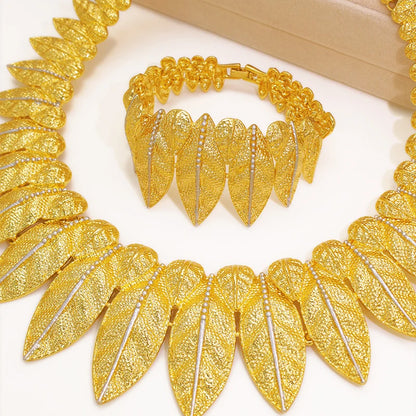 Italian 18K Gold Plated Jewelry Set Vintage Leafs Design Exaggeration Large Jewellry For Women Wedding Gift 2025 New