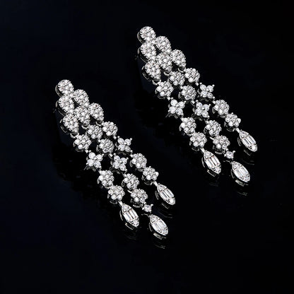 Four-piece Dubai cubic zirconia tassel pendant large chunky wedding bridal necklace luxury jewelry set for bridal party