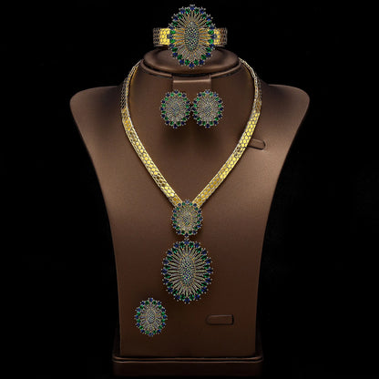 2024 Bridal Wedding Jewelry Set for Women Gold Plated Nigerian African 4pcs Jewelry Necklace Earrings Set Green Red CZ Zirconia