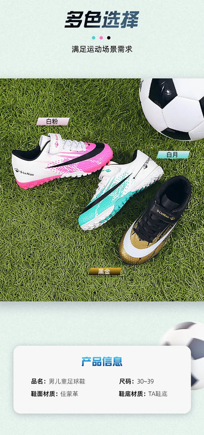 Kids TF Turf Soccer Shoes Child Outdoor Athletic Training Sports Footwear Pink Black Green 3 Colors Available for Boys Girls