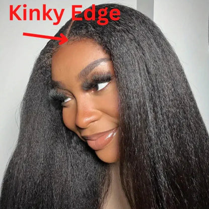 13x4 Kinky Straight Lace Front Human Hair Wig With Kinky Edges Baby Hair Glueless Yaki Straight HD Lace Frontal Wig 250% Denisty