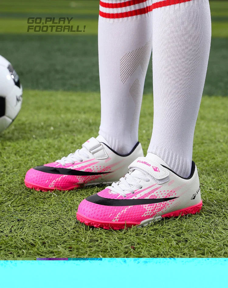 Kids TF Turf Soccer Shoes Child Outdoor Athletic Training Sports Footwear Pink Black Green 3 Colors Available for Boys Girls