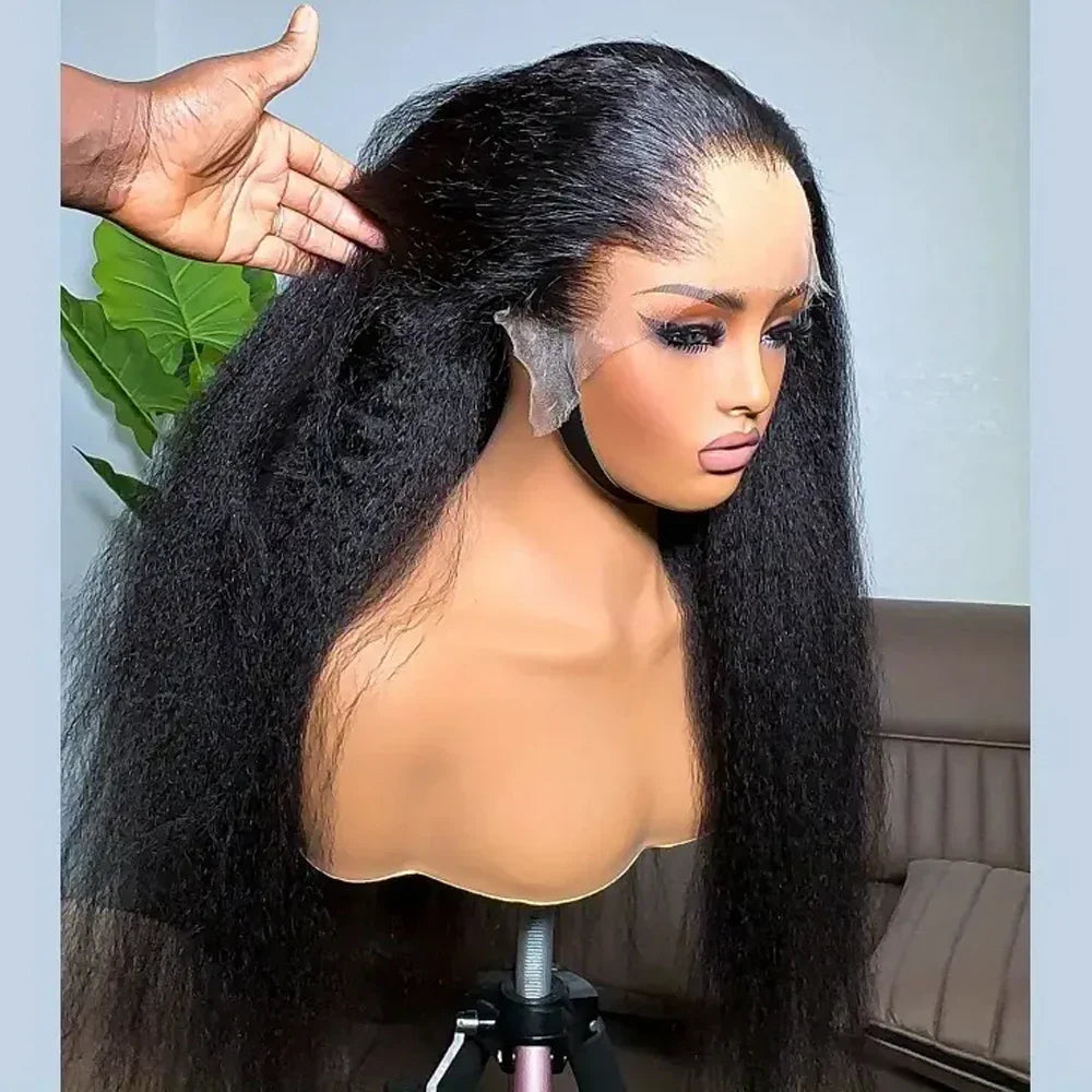 13x4 Kinky Straight Lace Front Human Hair Wig With Kinky Edges Baby Hair Glueless Yaki Straight HD Lace Frontal Wig 250% Denisty