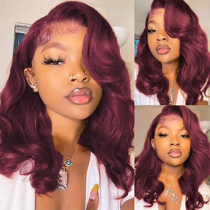Bob Wig Human Hair 13x4 Frontal Lace Wig Body Wave HD Lace Front Wigs Human Hair Pre Plucked 99J,4/27 and natural Wigs for Women