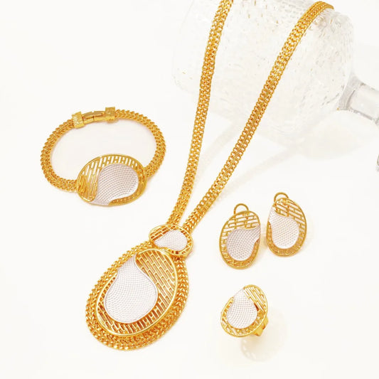 Big Jewelry Set Two Tone Miami Chain Necklace Bracelet Elegant Stud Earring Ring 2025 Trendy Wedding Party Jewellery ﻿