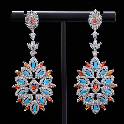Famosa Marca Turquesa Luxo Africano Conjuntos de Joias para Mulheres Festa de Casamento Zircônia Cristal Dubai Conjunto de Joias de Noiva