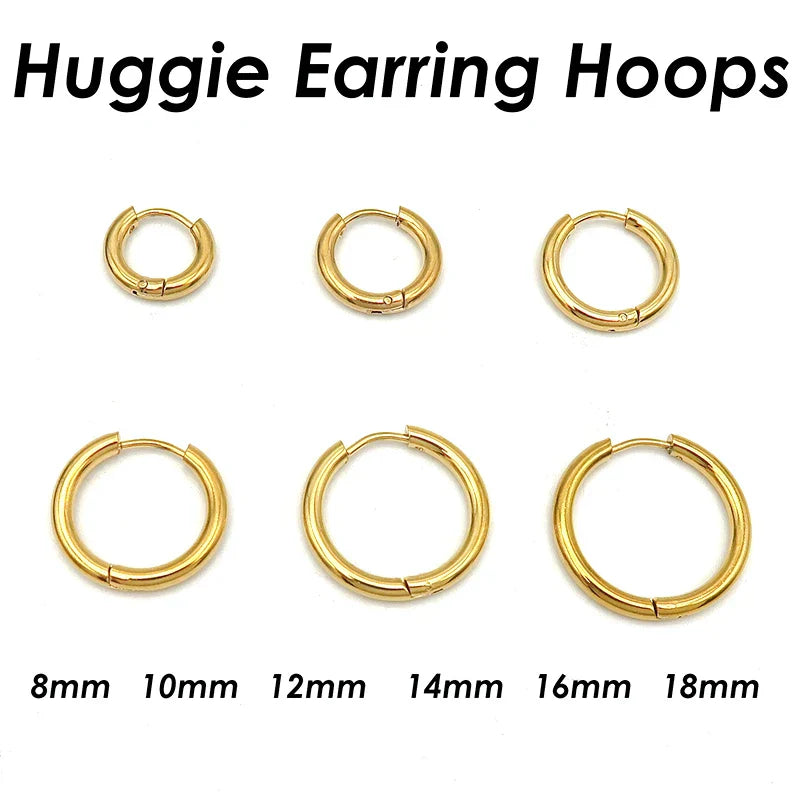 100 Pieces x Stainless Steel Huggie Hoop Earrings Gold Color Black Wholesale Stainless Steel Earring Hoops for Women or Men