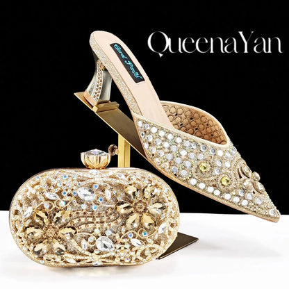 BLUE Rhinestone-encrusted Sex Ladies Shoes / MATCHING  SPARKING MINI BAG (SPECIAL COLLECTION)