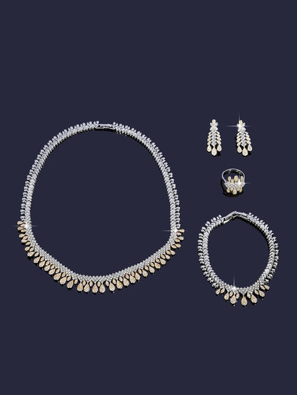 Bridal Two Color Zirconia For Women Party Luxury Dubai Necklace Bracelet Earringa Rings CZ Crystal Wedding Jewelry Sets