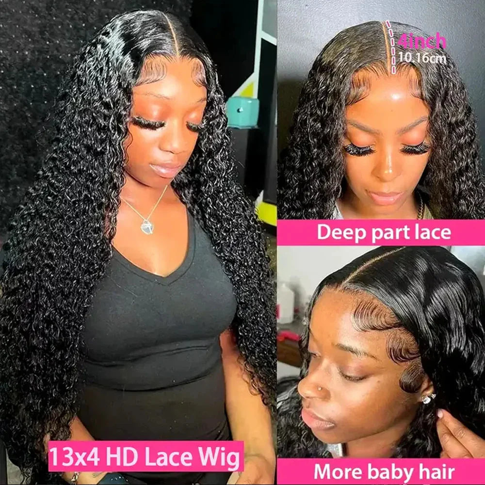 12A Brazilian Virgin Human Hair Wig Kinky Curly Goddess Style 13x4 HD Transparent Lace Frontal With Baby Hair Up To 40