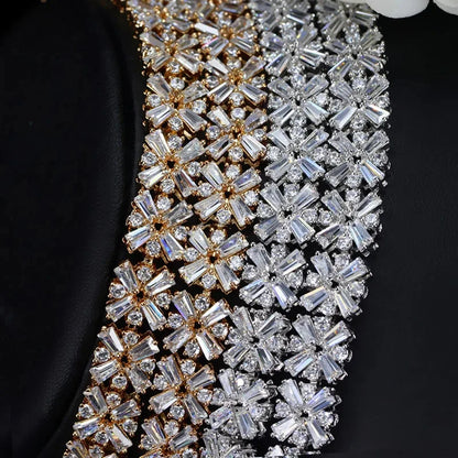 Luxury Wedding Indian Bridal Jewelry Sets Women Snowflakes Cubic Zirconia 4 pcs Necklace Earrings for Women