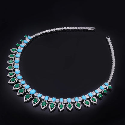 2024 New Fashion Turquoise UAE Dubai Bridal Jewelry Set For Women Wedding Party Nigerian African Necklace Earring Set